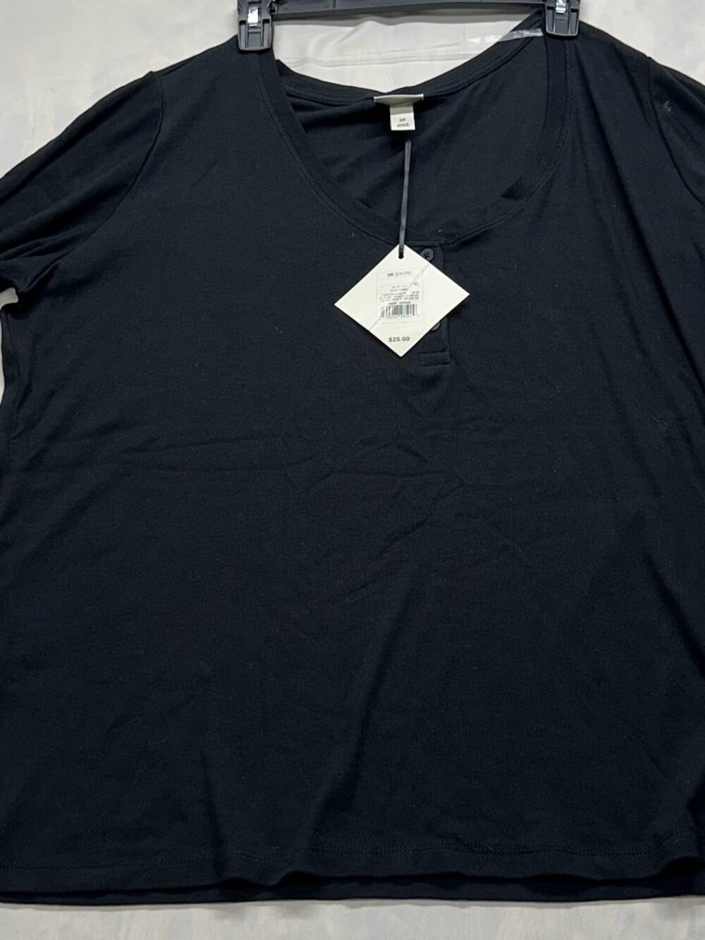 NWT Ava & Viv Black Ribbed Henley Short Sleeve T-Shirt Plus Size 3X 24/26